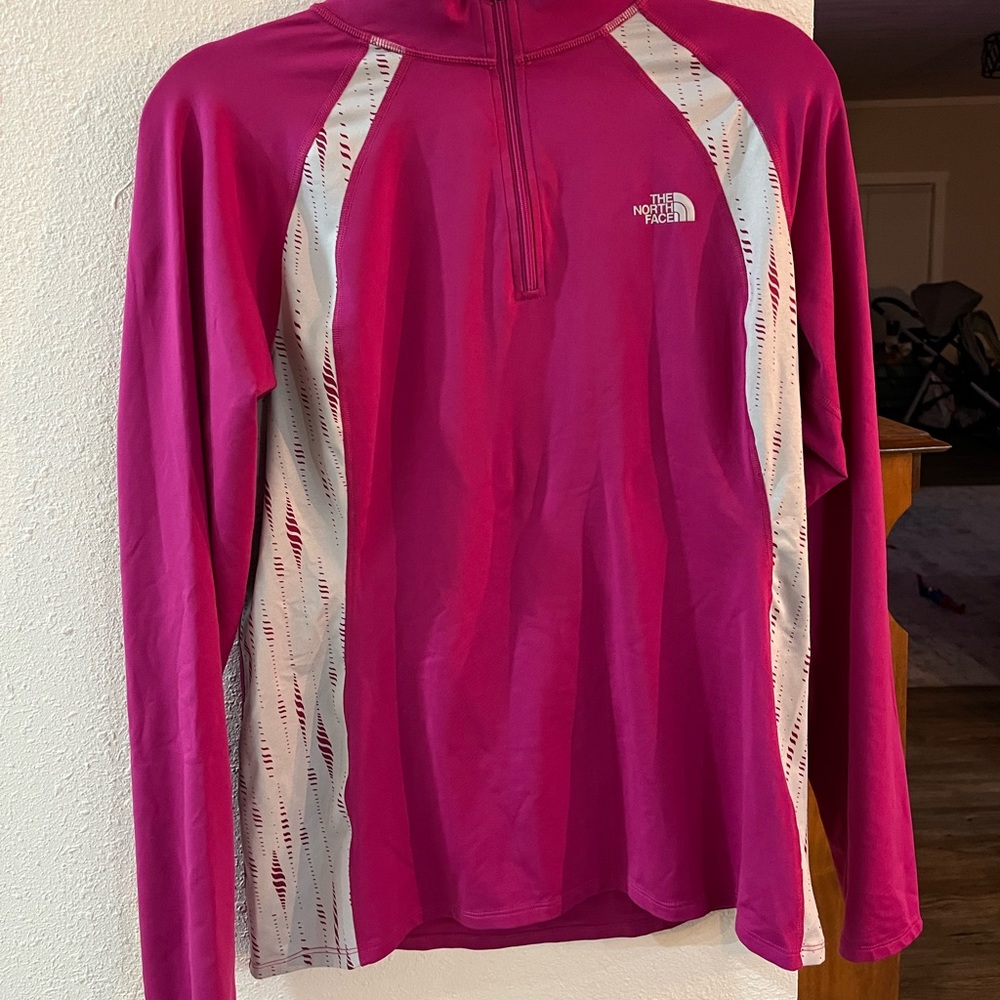 Large pink north face quarter zip running top